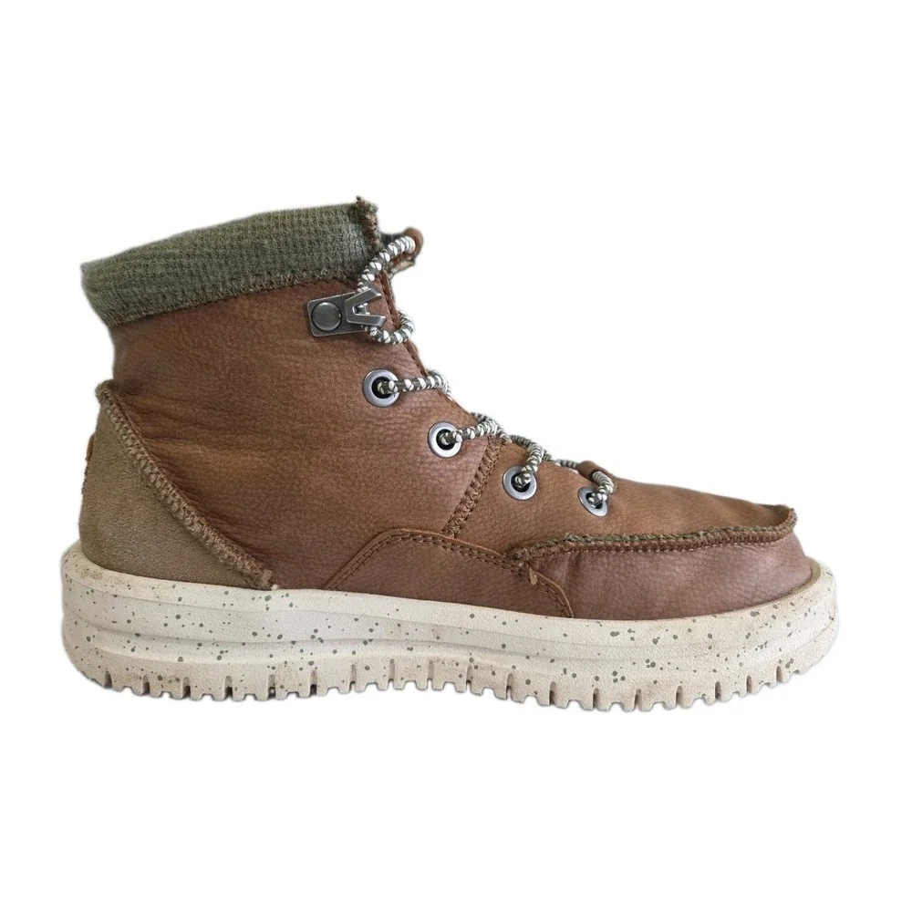 Hey Dude Boot Boys Sz 2  Leather Comfort Green Bradley Lightweight Walnut